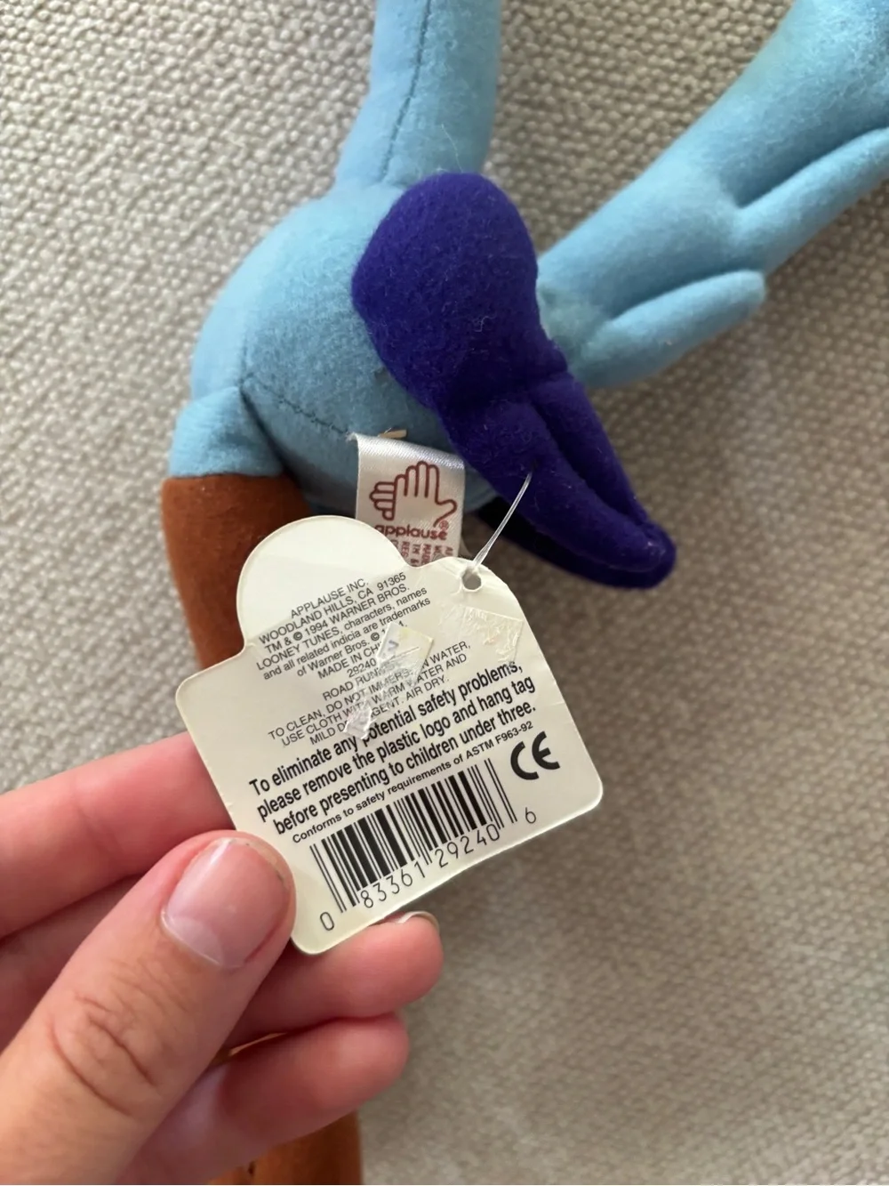 1994 Road Runner Posable Plush Stuffed Toy Vtg 14” Applause Looney Tunes NWT